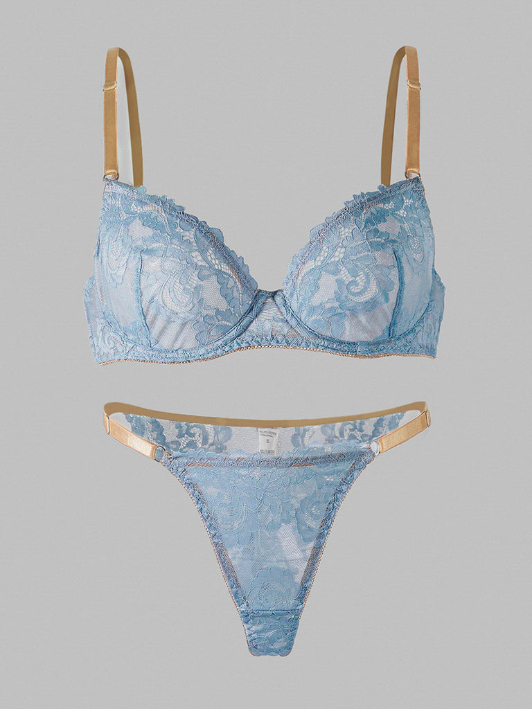 Blue Soft Lace Lingerie Set | HelloLAGirl