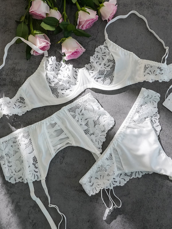 White Lace Satin Mesh Push Up Sexy Lingerie Set Hello LA Girl white-lace-satin-mesh-push-up-sexy-lingerie-set-hello-la-girl