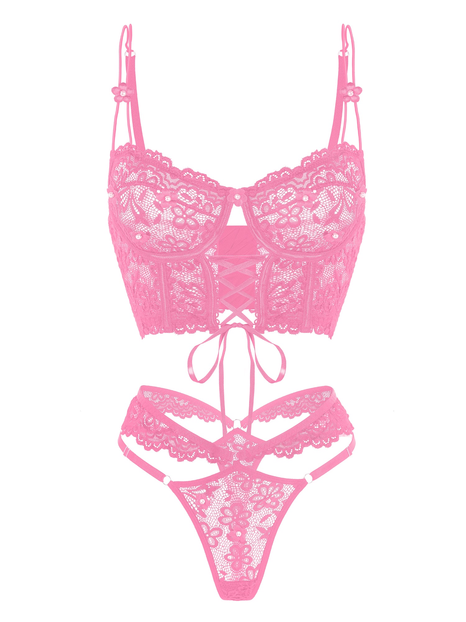 Pink Pearls Small Flower Lace Lingerie Set