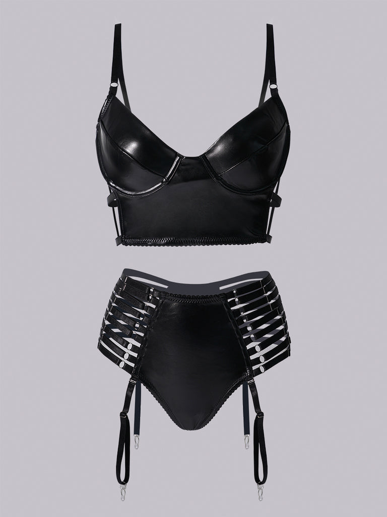 Midnight Temptation Pu Lingerie Set | HelloLAGirl