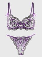  HelloLAGirl Purple Blossom Delights Embroidery Lingerie Set