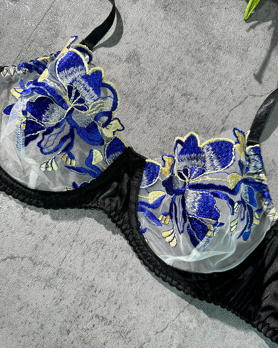 Blue Floral Embroidered Bra | HelloLAGirl
