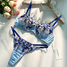 Fresh Blue Satin Embroidered Thong