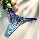 Fresh Blue Satin Embroidered Thong