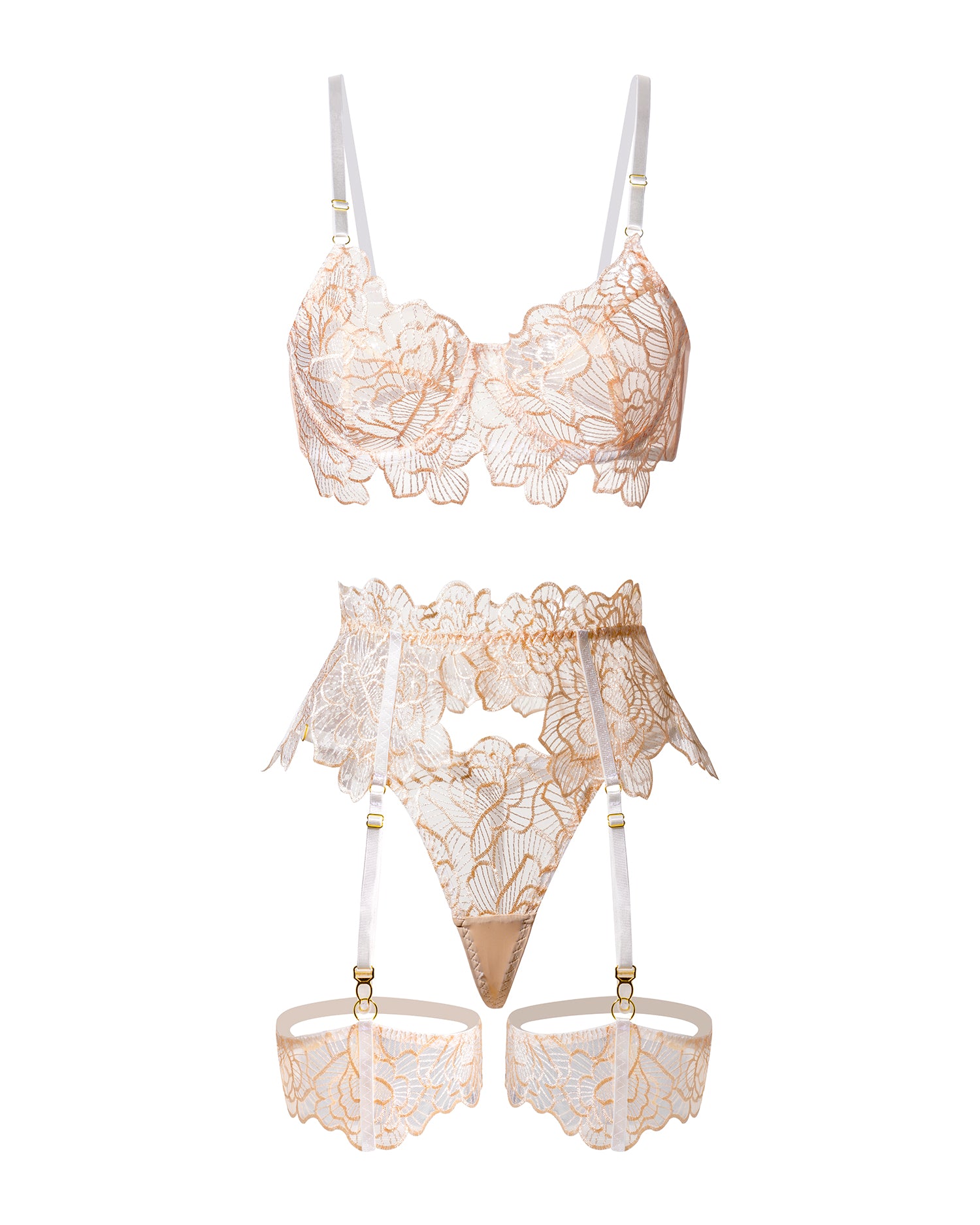 Apricot Lace Flower Embroidery  Lingerie Set| HelloLAGirl