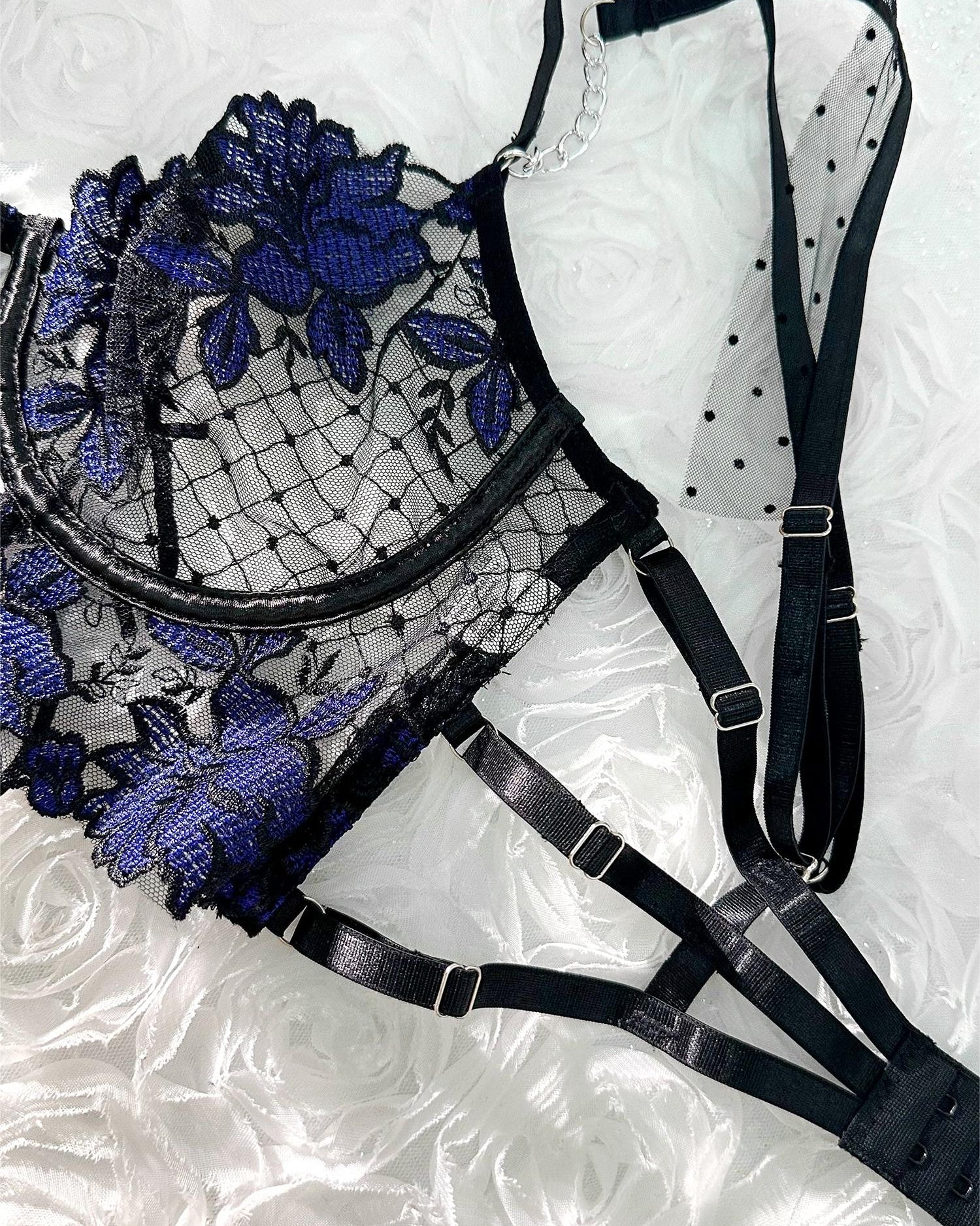 Black&blue Lace Tie Adjustable Sculpting Body Lingerie Set