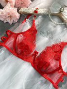 HelloLaGirlRed Embroidered Sexy Push Up Lingerie Set