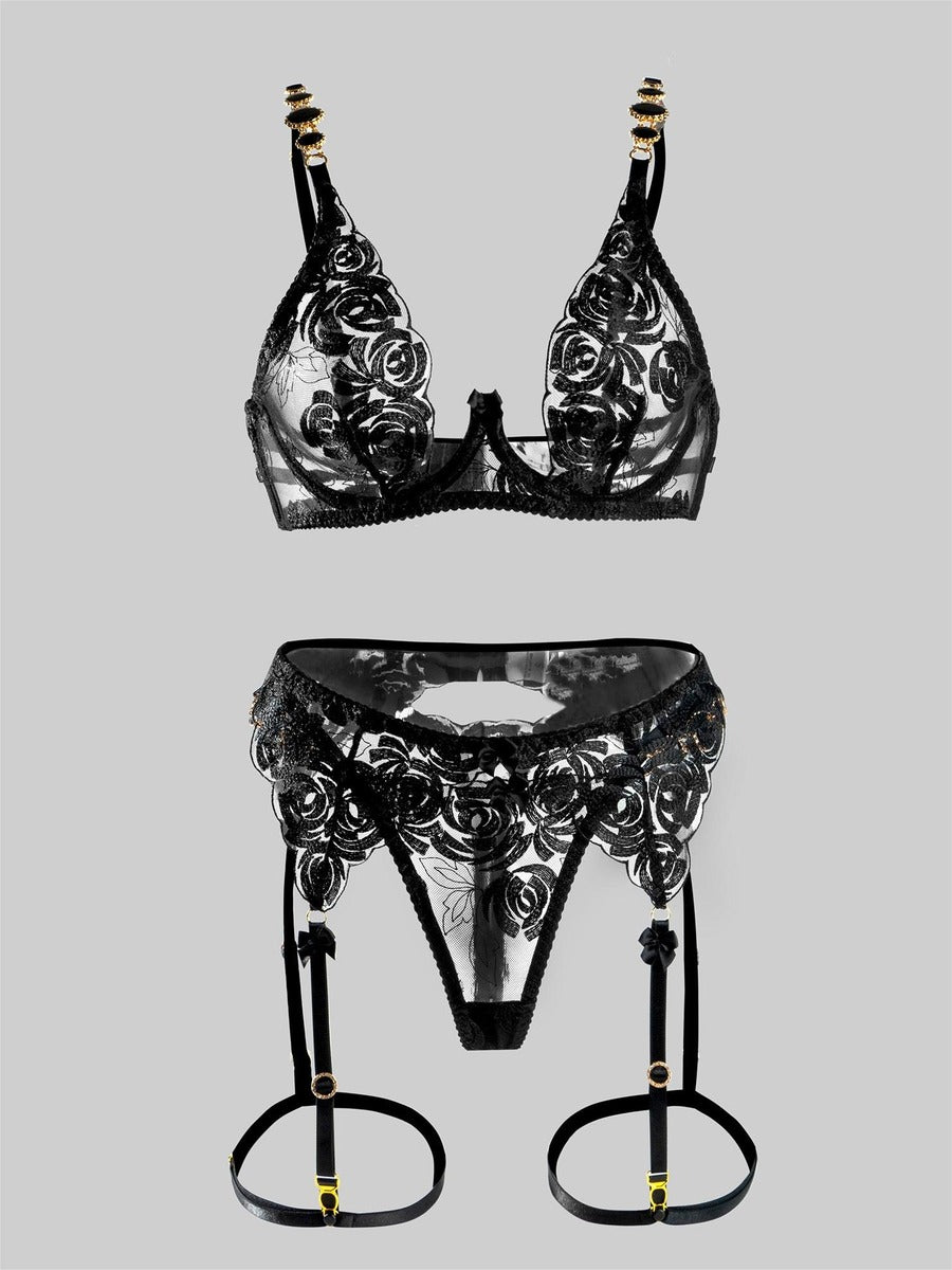 Embroidered Straps Push-Up Sexy Lingerie
