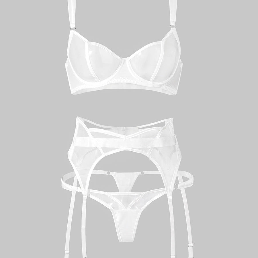 White See Through Mesh Sexy Push Up Lingerie Set