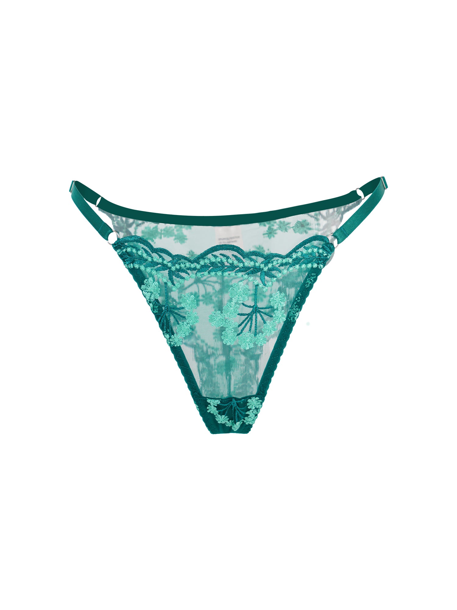 Vintage Turquoise Satin Embroidered Thong