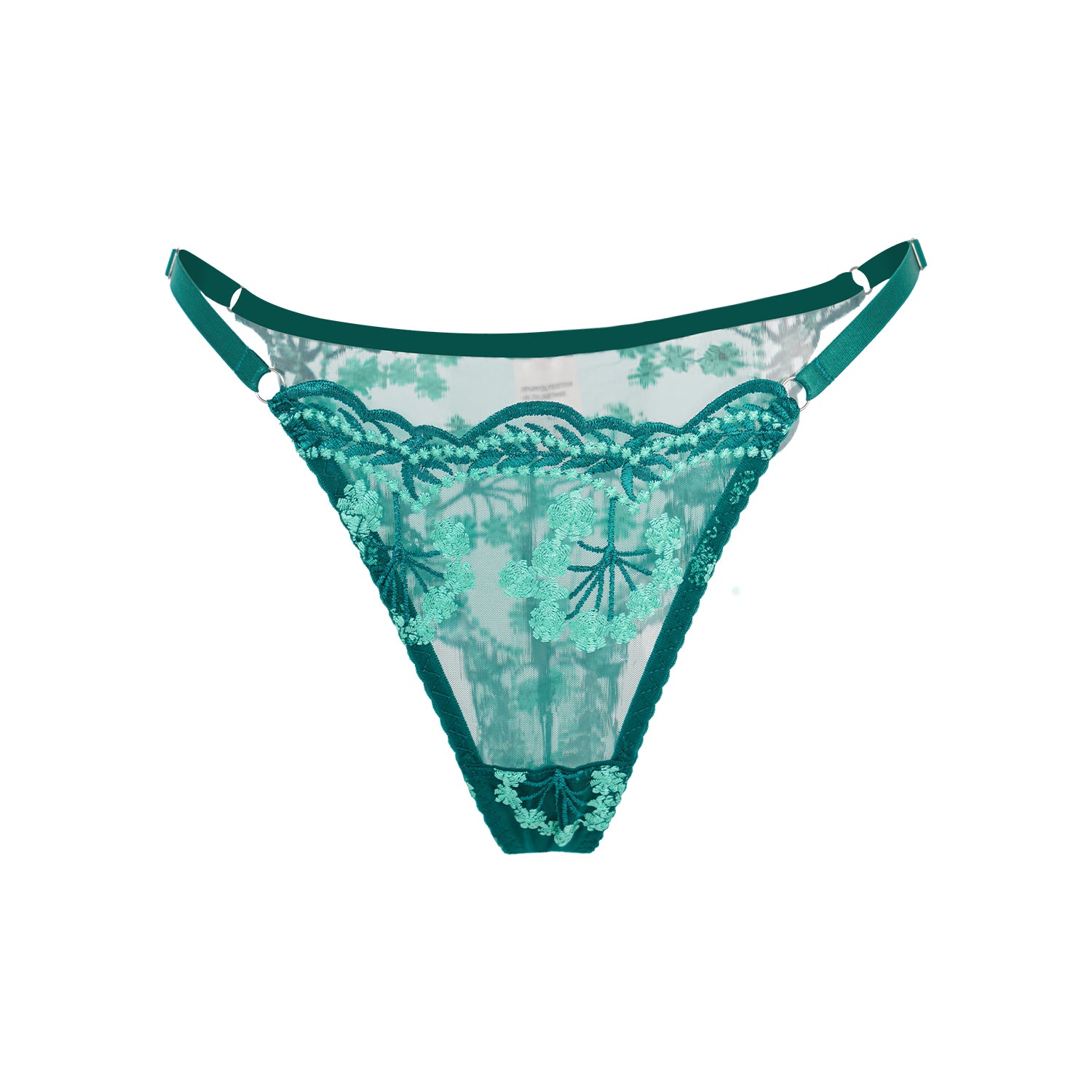 Vintage Turquoise Satin Embroidered Thong