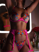 HelloLaGirl Rose Red Exquisite Floral Embroidery Lingerie Set