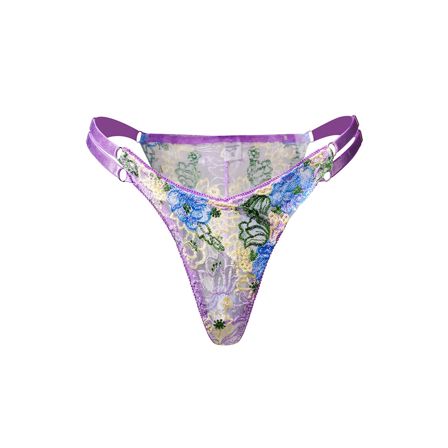 Purple Florals Embroidery Thong