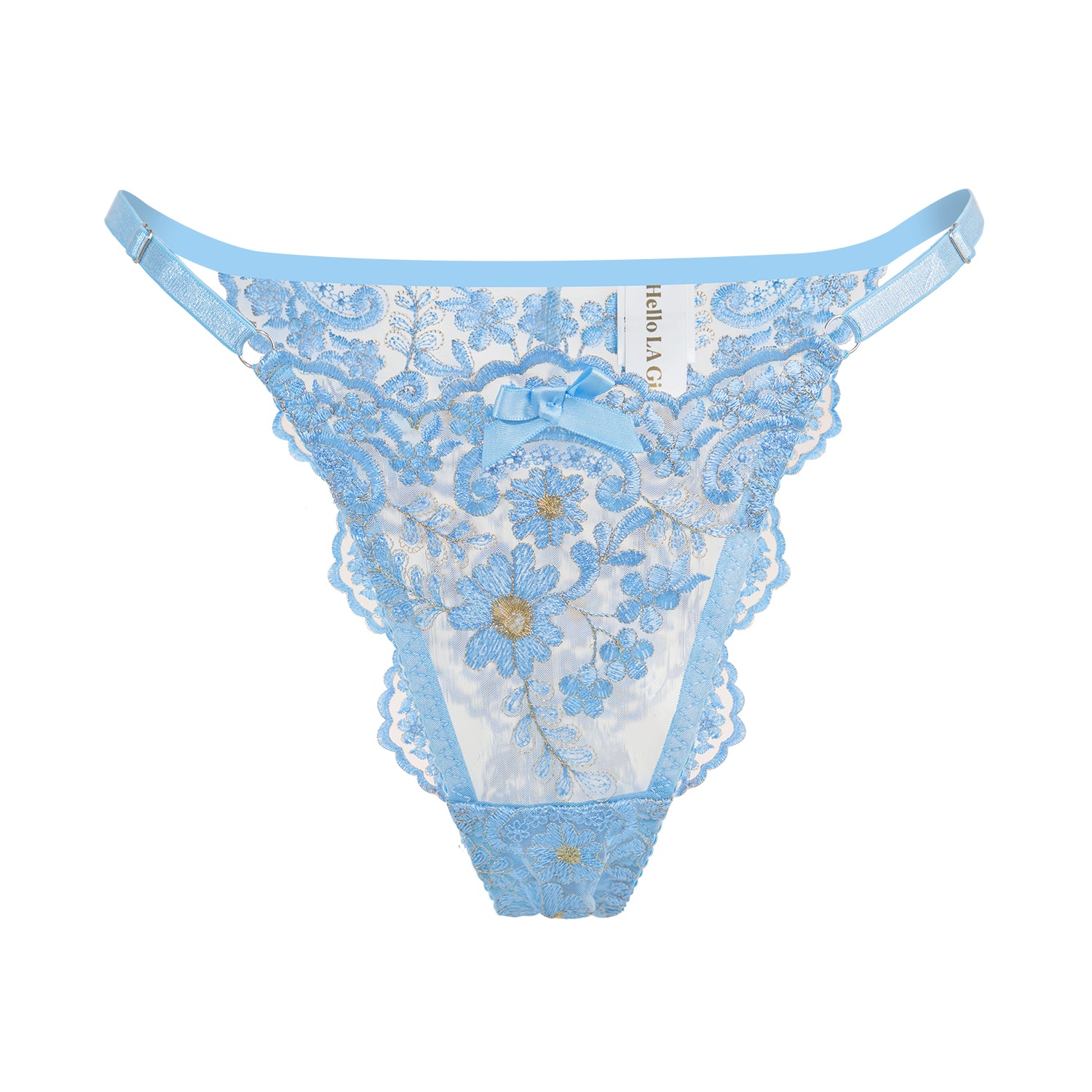 Blue Embroidered Thong