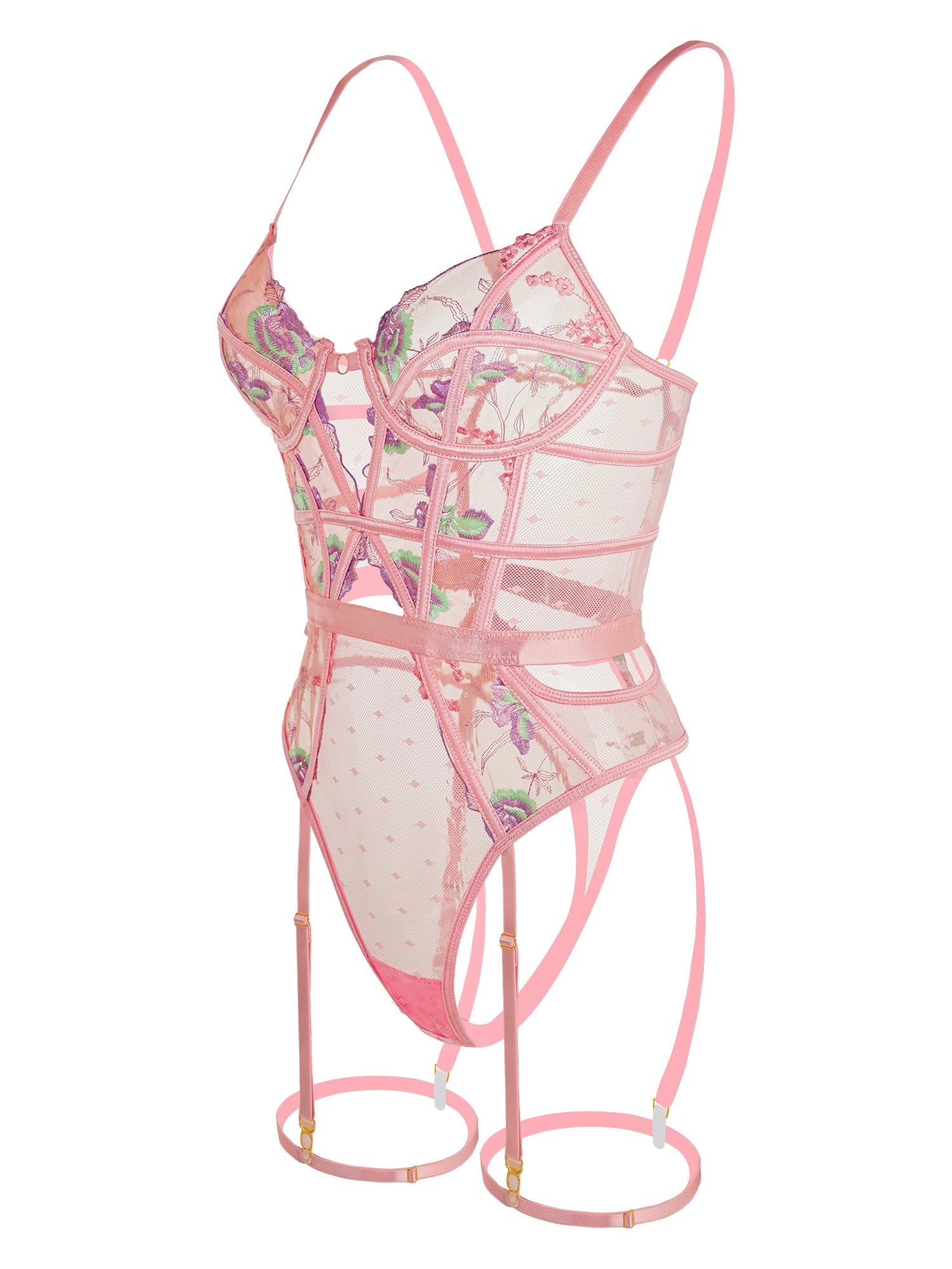 Pink Deluxe Floral Embroidered Bodysuit