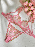 Sweetness Pink Rose Embroidered Thong