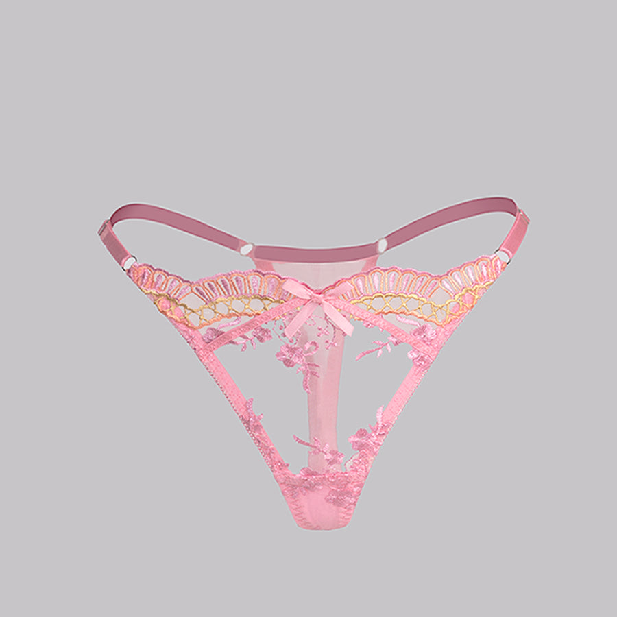 Pink Fancy Embroidery Thong