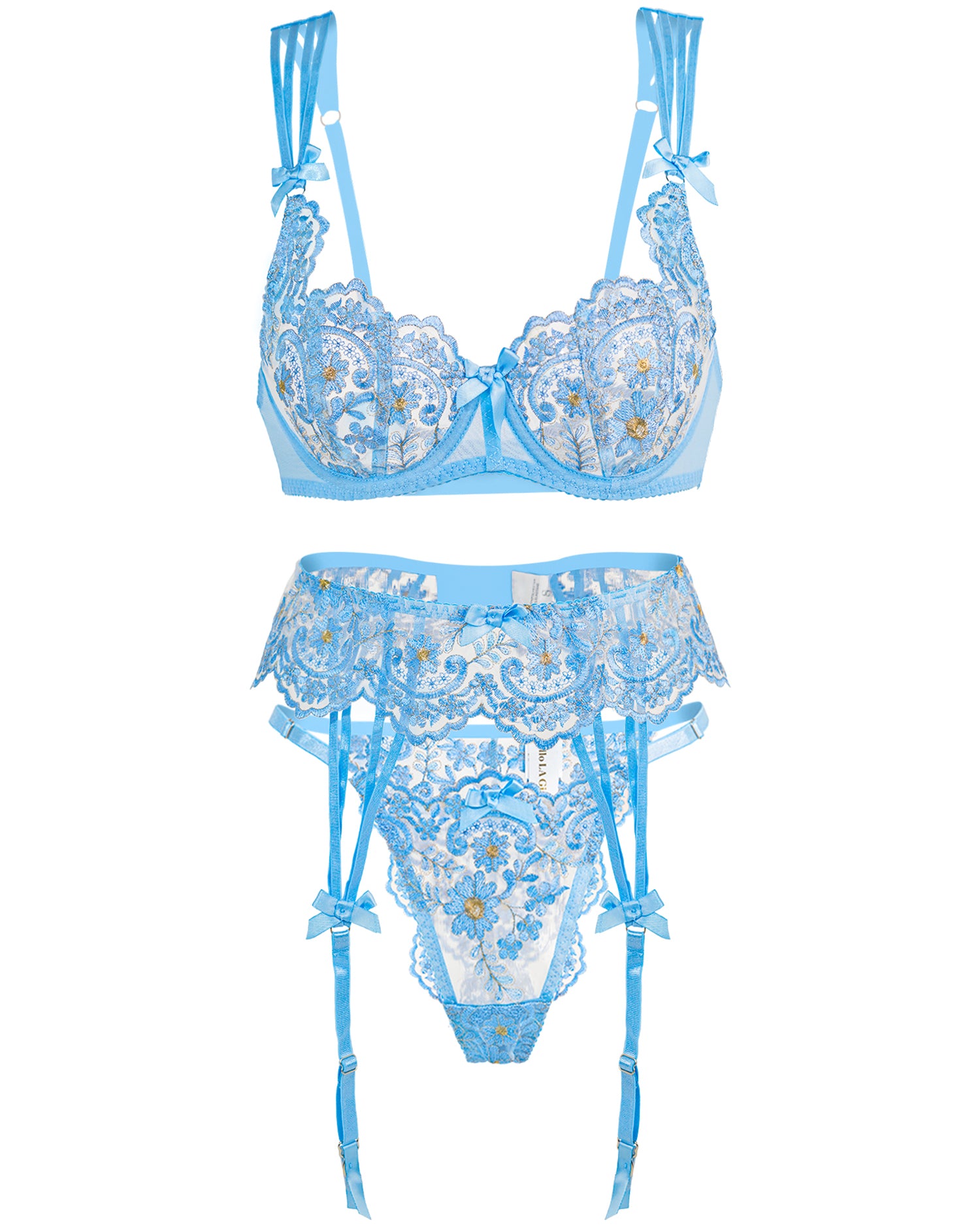Azure Blossom Embroidery Lingerie Set
