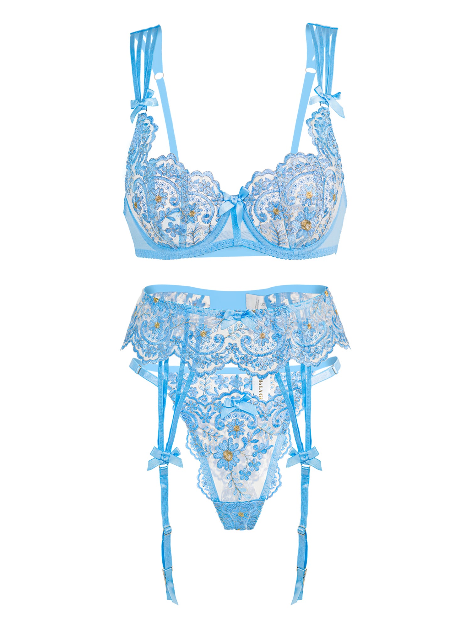Azure Blossom Embroidery Lingerie Set
