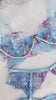 Blue Floral Embroidery Pearl Chain Lingerie Set