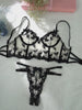 Black Floral Embroidery Bustier Straps Lingerie Set