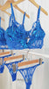 Midnight Blue Leather Lace Embellished Lingerie Set