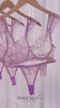Purple Butterfly Bow Embroidered Flower Lingerie Set