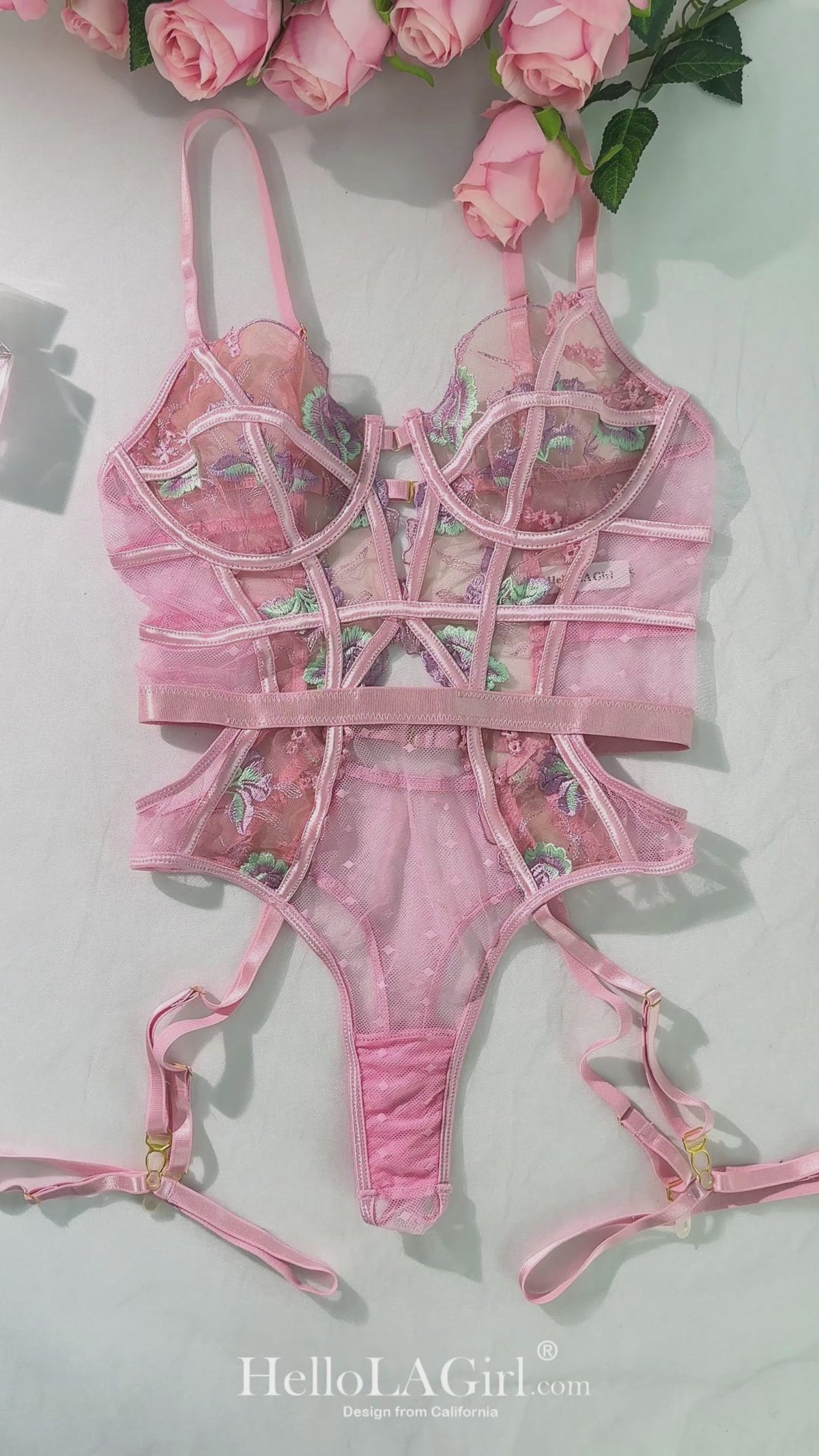 Pink Deluxe Floral Embroidered Bodysuit – Hello.LA.Girl