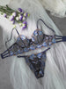 Blue Floral Embroidery Widen Side Lingerie Set