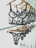 Black Floral Embroidery Bustier Straps Lingerie Set