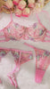 Pink Floral Embroidery Pearl Chain Lingerie Set