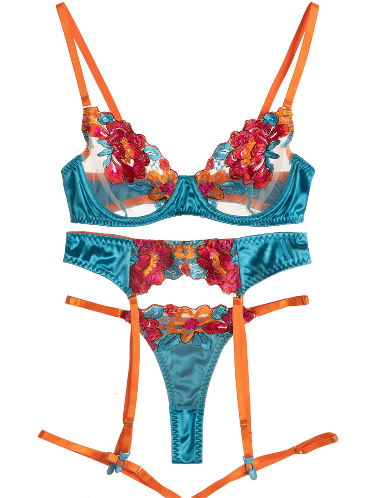 Satin Vintage Color Clash Lingerie Set | HelloLaGirl