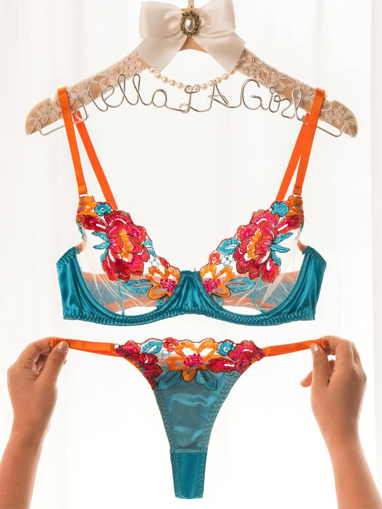 Satin Vintage Color Clash Lingerie Set | HelloLaGirl