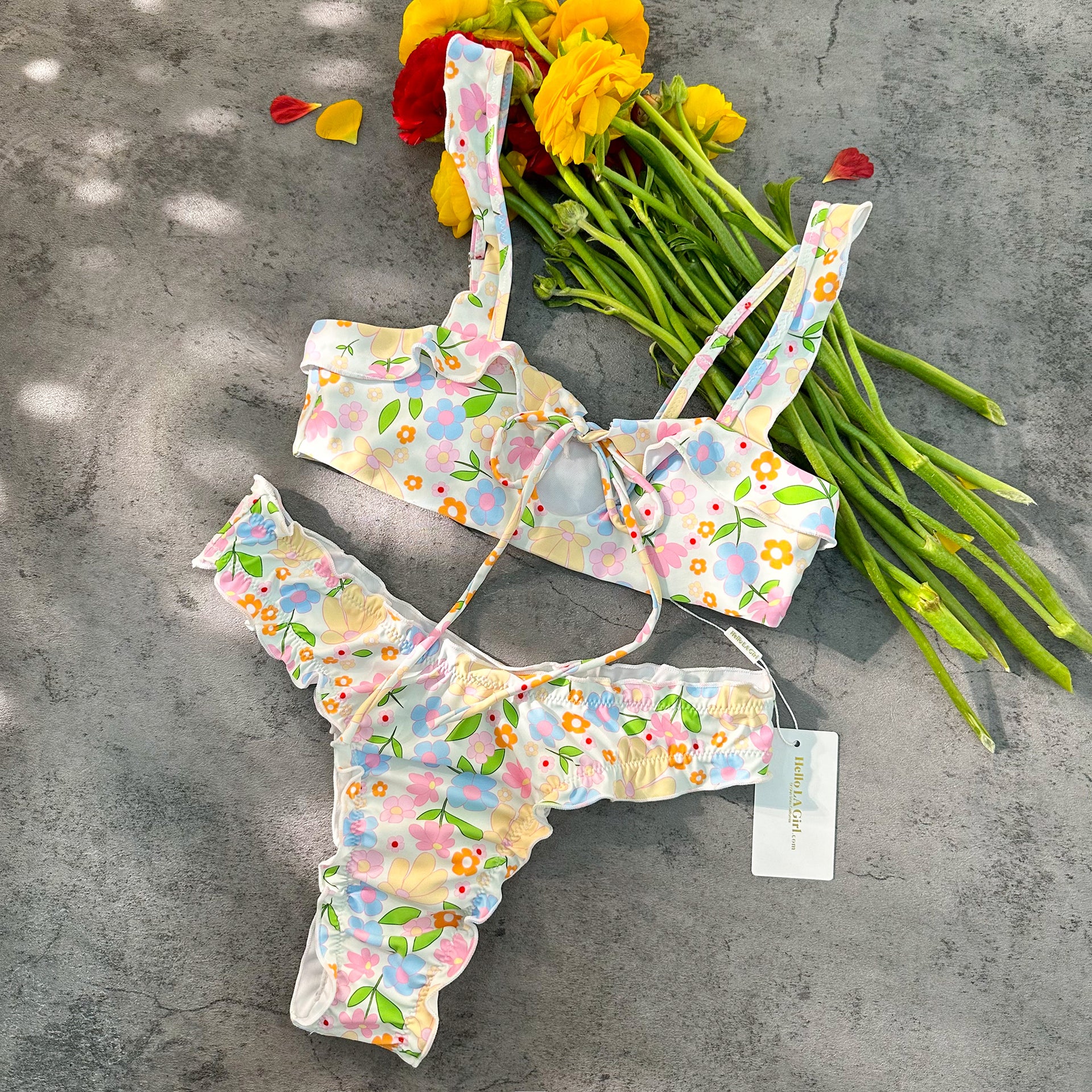Colored Digital Printing Lace Push Up Hollow Bikini Set – Hello.LA.Girl