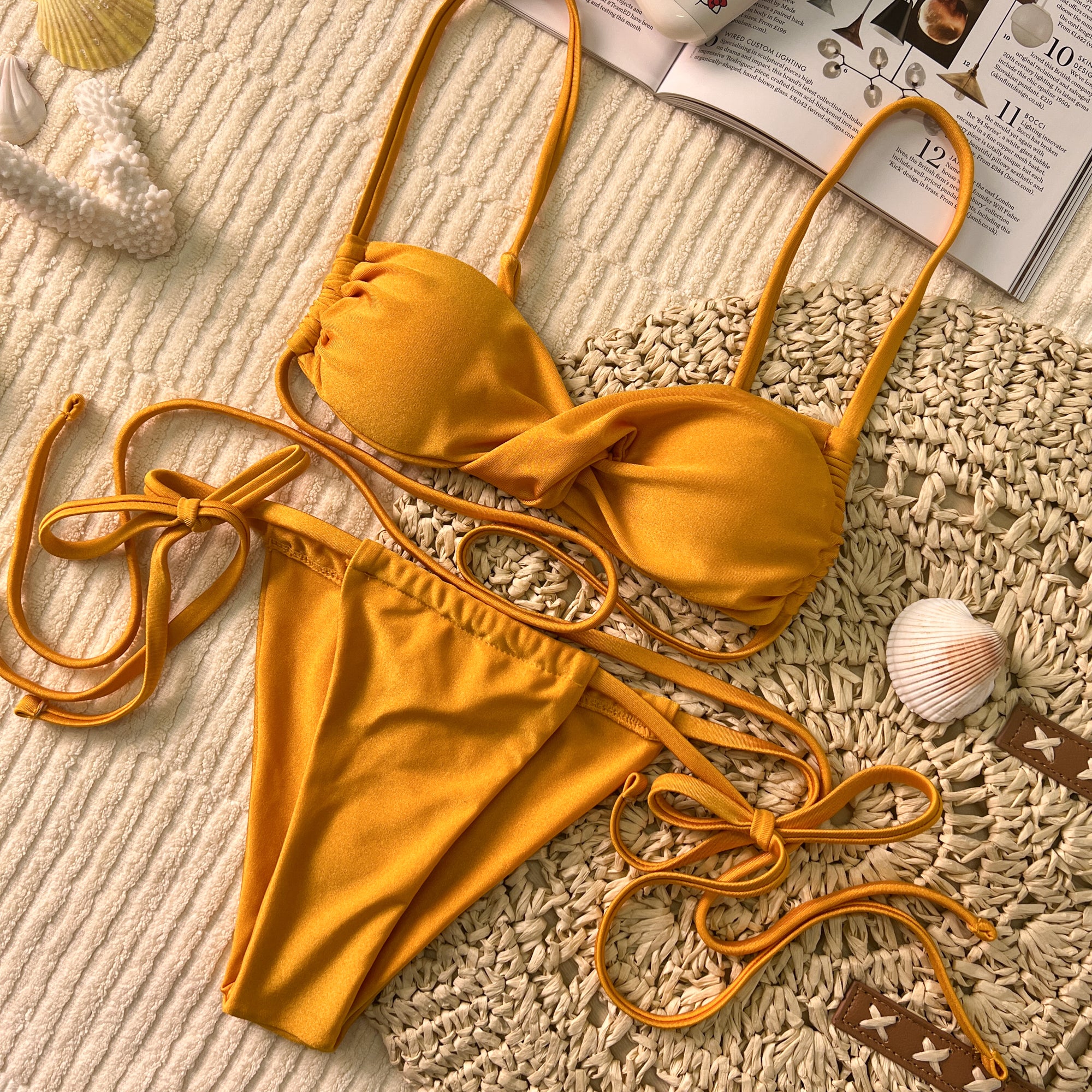 Yellow Twisted Bandeau Top Bikini Set