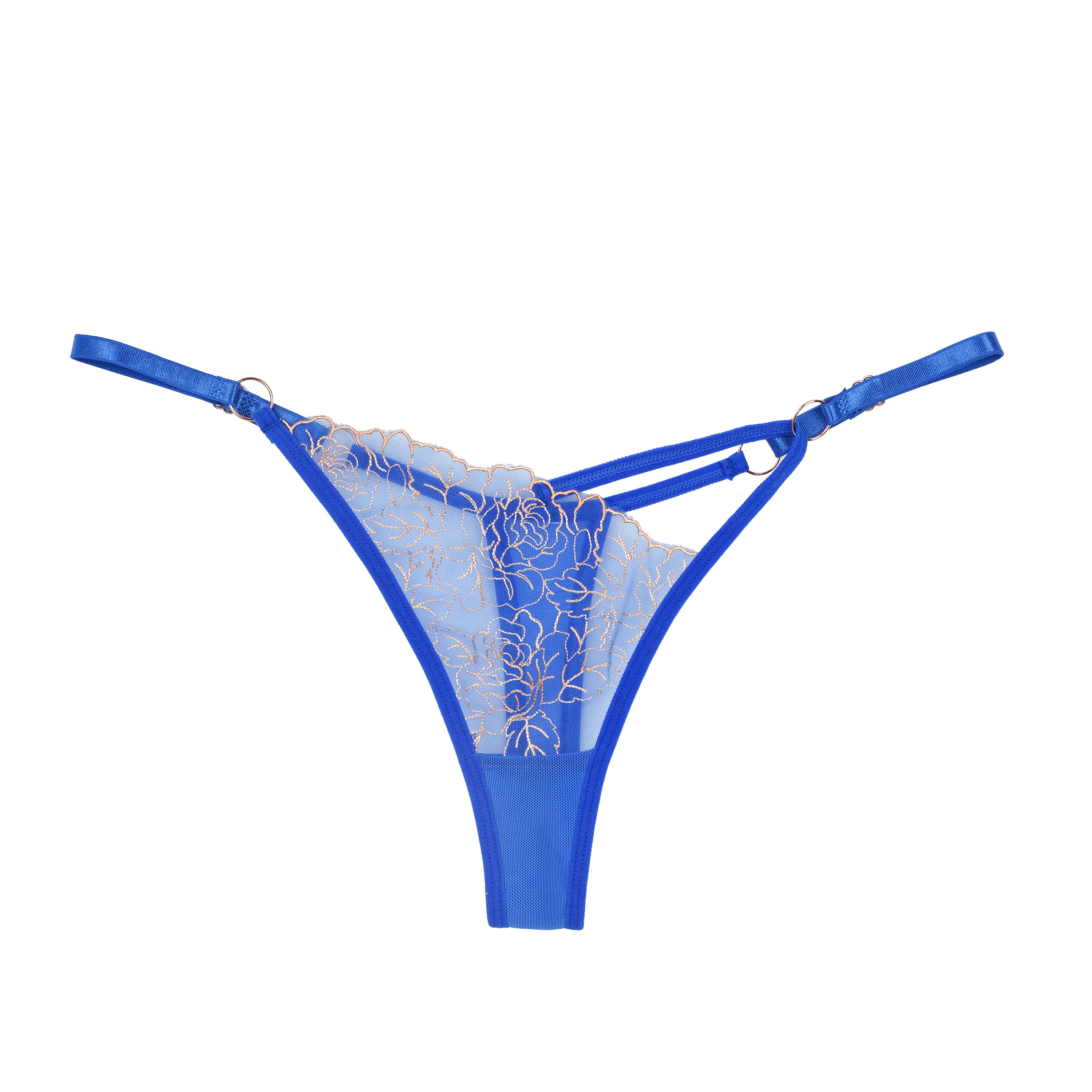 Rose Embroidery See Through Adjustable Waist Mesh Thong