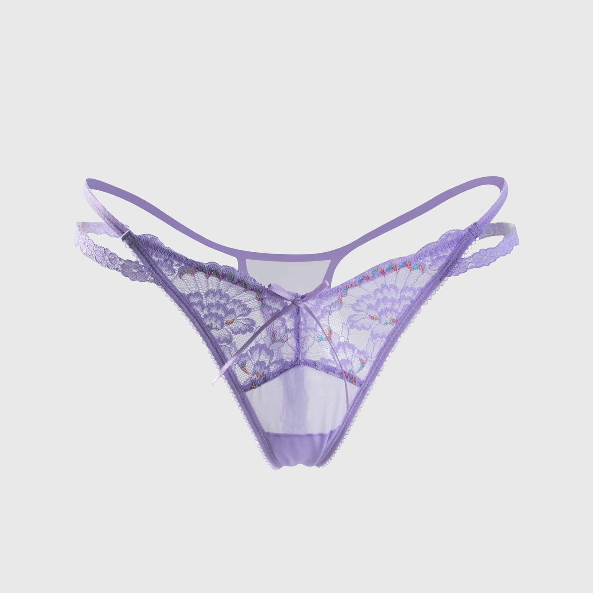 Purple flower Embroidery thong
