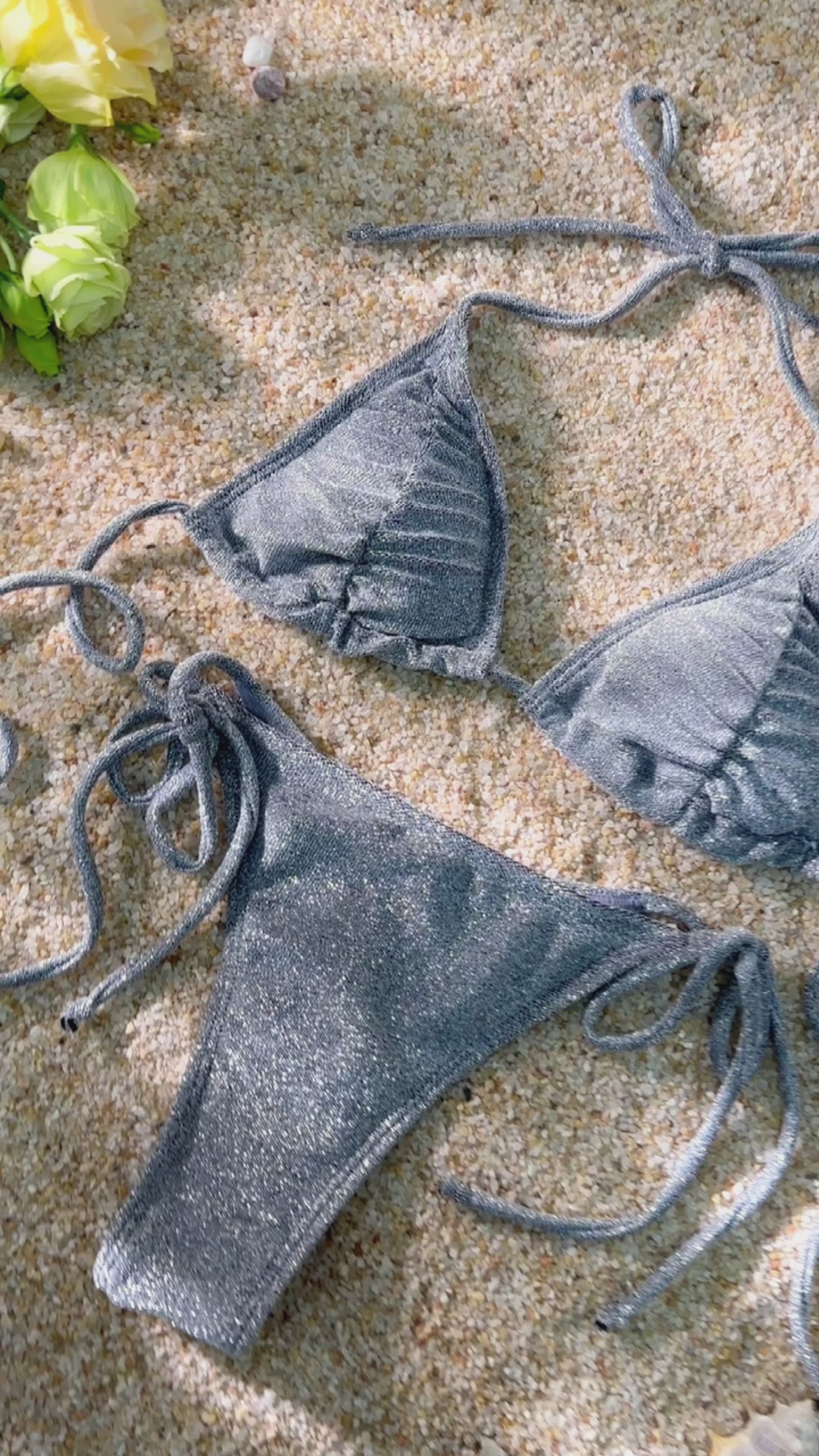 Silver cloth triangle cup bikini set – Hello.LA.Girl